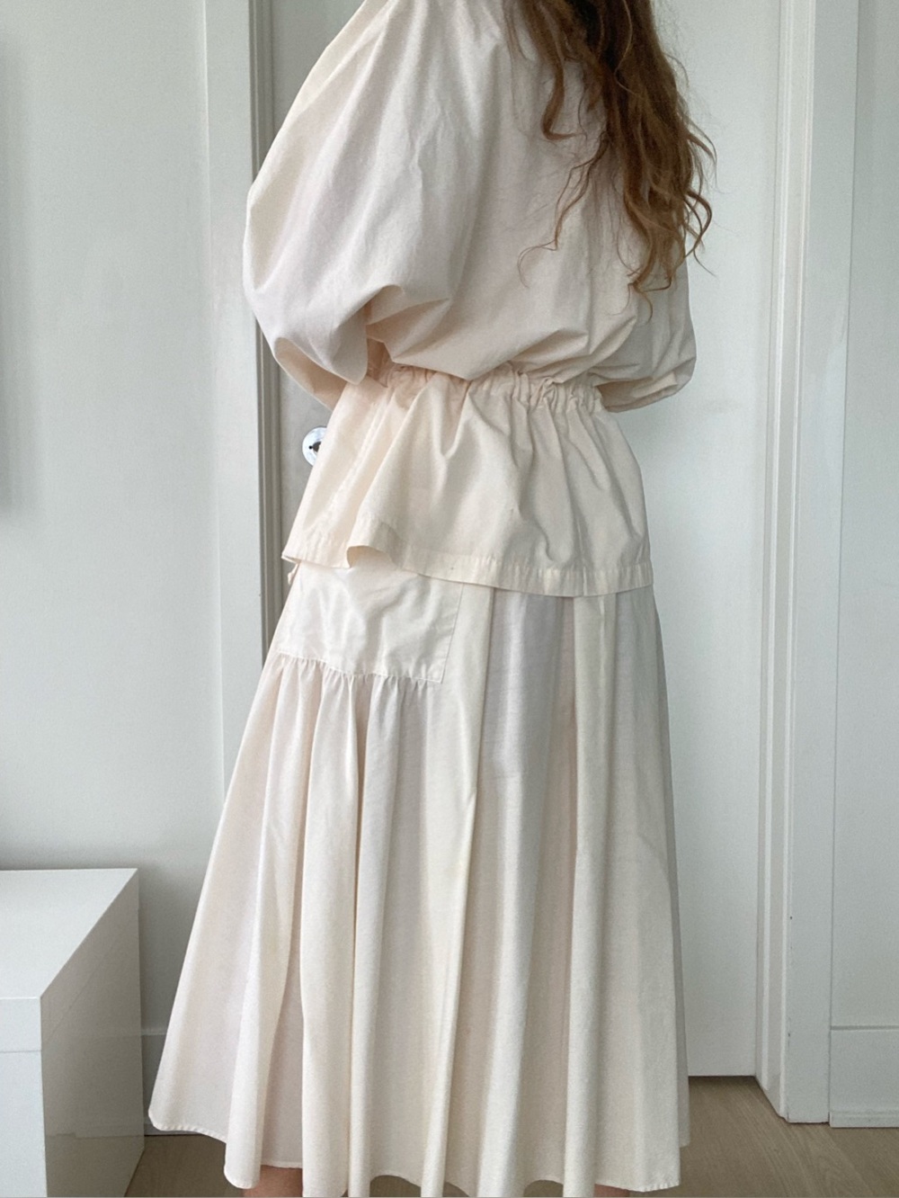 Lagen Look unlabelled 100% Cotton 2 piece cream colour top and skirt size S & L - Picture 5 of 10